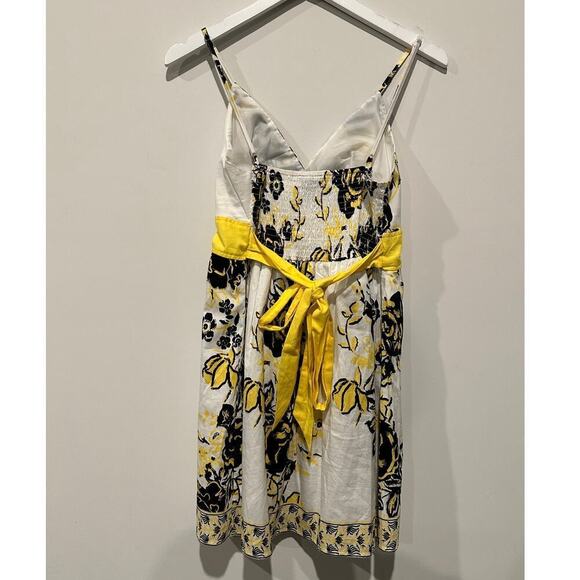 Babydoll y2k Size Small Yellow Spaghetti Wrap Smocked Mini Dress Floral Vacation - Picture 2 of 12